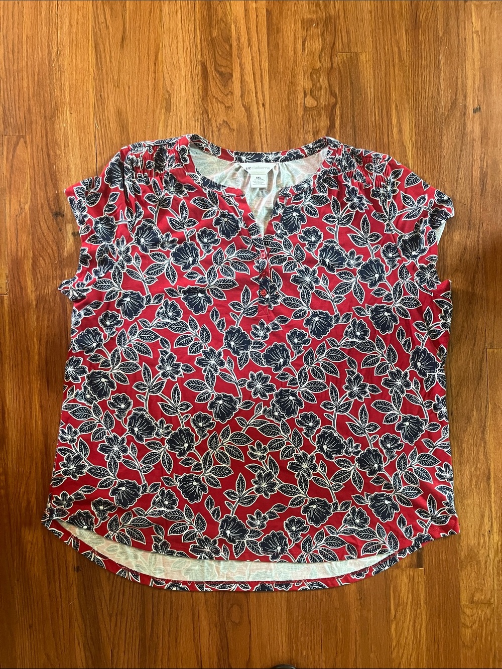 Liz Claiborne Red Floral Cap-Sleeve Blouse
